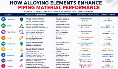 How do alloying elements transform piping materials?
